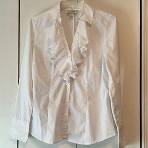 Loft White Button Down Front Ruffle Blouse - Size 10